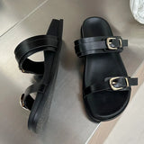 KYLETHOMASW  -  Big Size Footwear Leopard print Women Slippers Slides Shoes Female Beach Fashion Metal Buckle Ladies Flat Slippers Sandals Shoes