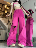 Kylethomasw Ripped Jeans for Women High Waist Y2k Vintage Loose Star Korean Hip Hop Hole Wide Leg Denim Pants Harajuku Summer Slacks