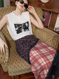 KYLETHOMASW  -  Autumn American Thin Skirt Vintage Plaid Floral Splicing Skirts for Woman A-line Skirt Harajuku Fashion Ropa De Mujer