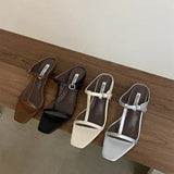 KYLETHOMASW  -  Summer Women Slipper Square Heels Sandals Square Toe Party Wedding Shoes Slip On Beach Slides Mujer