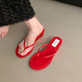 KYLETHOMASW  -  Summer New Women Slipper Fashion Narrow Band Ladies Slip On Flip On Shoes Low Wedge Heel Outdoor Dress Slides New Woman