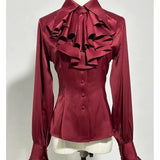 KYLETHOMASW  -  Spring Autumn Shirts&blouses Women Tops Ruffles Japanese Style Lolita Vintage Blusas Mujer Fashion Solid Elegant Camisas