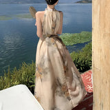 KYLETHOMASW  -  Knee Skirts Plant&Flowers Printing Bandage Summer Sleeveless Women's Clothing Pullover Halter All-match Colorful Sexy Dresses