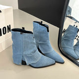 KYLETHOMASW  -  Autumn Winter Women Western Cowboy Boots Vintage Pointed Toe Shoes Ladies Thick Heel Short Botas Zapatos De Mujer
