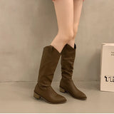 KYLETHOMASW  -  Autumn Winter Vintage Woman Knight Knee High Boots Shoes Ladies Concise Slip On Western Cowboy Botas