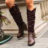 KYLETHOMASW  -  Women's Autumn and Winter knee high boots with loose design patent leather toe buckle strap for daily wear