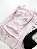 KYLETHOMASW  -  Y2K Style Women's Pink Fake Two-Piece Sweatshirt Off Shoulder Letter Graphic Slim Fit Top American 2000s Grunge Sweet Girls