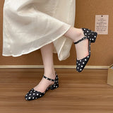 KYLETHOMASW  -  Summer Polka Dot Cover Toe Women Sandals Comfort Shallow Buckle Strap Shoes Elegant Low Heel Dress Sandalias Mujer