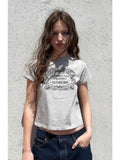KYLETHOMASW  -  Letter Print O-neck Slim Fit T-shirts Summer New White Top for Women Y2k Grunge Short Sleeve All-match Tee Shirt