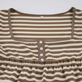 KYLETHOMASW  -  American Daily Striped Contrasting Square Neck Short Sleeved T-shirt Sexy Spicy Girl A-list Casual Basic Versatile Tops