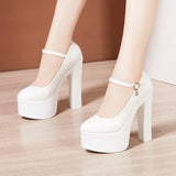 KYLETHOMASW  -  15cm Small Size 32-43 Sexy Extreme Block High Heels Shoes for Dress Model Party Wedding Shallow Thick Bottom Platform Pumps
