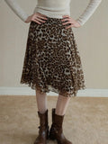KYLETHOMASW  -  Summer New Retro Coffee Leopard Pattern Casual High Waist Flaw ruffled Half length Skirt for Women