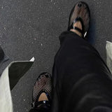 KYLETHOMASW  -  Summer Hollow Mesh Women sandals Ballet Falts Shoes Round Toe Mary Jane woemn Sandals Buckle Strap shoes Plus Size 35-42