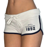 KYLETHOMASW  -  College style digital print contrasting sports shorts for girls, home drawstring, low waist slim fit versatile casual pants