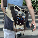 KYLETHOMASW  -  Retro Cute Puppy Tote Bag Women Patchwork Canvas Large Capacity Shoulder Bags Ladies Japanese Y2K Harajuku Cartoon Crossbody Bag