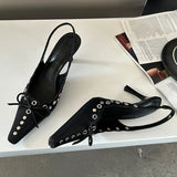 KYLETHOMASW  -  High Heels Designer Sandals Women Summer 2024 Pointed Toe Pumps Women Lace Up Bow Fashion Low Heel Slingback Sandals Female