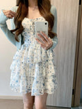 KYLETHOMASW  -  French Elegant 2 Piece Dress Suits Women Vintage Sexy Slim Floral Dress + Korean Casual Long Sleeve Thin Cardigan Fashion Chic