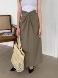 KYLETHOMASW  -  Korean Women Fashion Skirt Design Twist Linen Casual Summer New High Waist Slimming A-line Solid Long Skirts