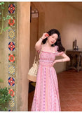 KYLETHOMASW  -  Elegant Vintage Floral Midi Dress Women Sweet Puff Sleeve Korean Slim Fairy Dress Female 2025 Summer Casual Evening Party Dress