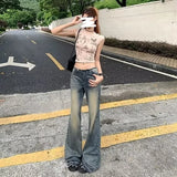 KYLETHOMASW  -  Vintage Fringe Bell Bottom Jeans Women's Slimming Low Waist Summer Petite Trousers American Style Casual Chic Fashion