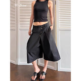 KYLETHOMASW  -  Summer Women Black Wide Leg Shorts Academia Vintage Y2K Gray Suit Shorts Oversize Casual Short Pants 2000s Clothes