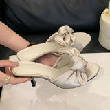 KYLETHOMASW  -  Round Toe Women High Heels Pumps Slides Shoes Female Spring Summer Fashion Butterfly-Knot Ladies Heeled Sandals Shoes