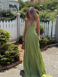 KYLETHOMASW  -  Elegant Green Camisole Long Skirt Retro Pleated Backless Off-shoulder High Waist Sexy Deep V Dress Party Evening Gowns Date Robe