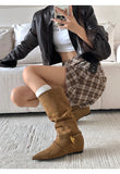KYLETHOMASW  -  Mid Calf Women Boots Pointed Toe Flats Shoes Designer Chelsea Boots Winter 2025 Casual Walking Suede Zapatos Goth Mujer Botas