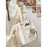 KYLETHOMASW  -  Vintage Casual Canvas Shoulder Bag Women Harajuku Aesthetic Zipper White Handbag Tote Bag Female Retro Crossbody Bags