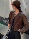 KYLTHOMASW  -  Sweet Hot Girl Leopard Print Patchwork Jacket for Women's Autumn and Winter Casual Long-sleeved Short Jacket Female Clothes