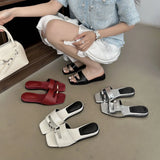 KYLETHOMASW  -  Shoes Woman 2025 Slippers Summer Square Toe Luxury Slides Rivet Pantofle Flat Designer New Rivet Shoes Slippers Women Summer Pan