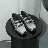 KYLETHOMASW  -  Women Rivet Decorated Ballet Flat Shoes with Bow Design Women Shoes with Square Toe Buckle Shallow Mouth Fashionable Loafers