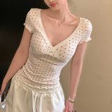KYLETHOMASW  -  Y2k Clothes T Shirt for Women V Neck Sexy Spring Summer Polka Dot Ropa De Mujer Fashion Spicy Girl Retro Short Tees