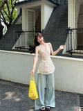 KYLETHOMASW  -  Sweet Floral Hanging Neck V-neck Sleeveless Vest Women Summer 2025 New Style Slimming Waist Trendy Camisole Top