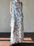 KYLETHOMASW  -  2025 New Korean Chic Summer Retro Ethnic Style V-neck Floral Print Strap Waist Cinching Slimming Floral Vest Dress