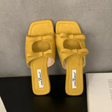 KYLETHOMASW  -  Fashion Butterfly-Knot Ladies Flats Slippers Shoes Female Square Toe Summer Beach Slides Slippers Sandals Shoes For Women