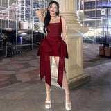 KYLETHOMASW  -  Bow Decoration Mini Dress Woman U Collar Backless Sleeveless Skinny Peach Hip Christmas Party Sweet Style Elegant Bodycon