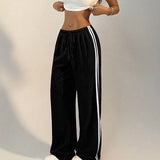 KYLETHOMASW  -  New Striped Pants Women Summer Fashion Streetwear Basic Straight Casual Slim Trousers Female Sexy Solid Simple Versatile Pants