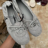KYLETHOMASW  -  Womens Suede Bow Lace Up Ballet Flats Soft Sole Casual Flat Shoes Lightweight Comfortable Slip on Daily Walking Fashion Footwear