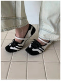 KYLETHOMASW  -  Fashion Sewing Lace-up Design Ballet Flats Women Retro Square Toe Narrow Band Buckle Sneakers Comfortable Soft-soled Casual Shoe