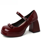KYLETHOMASW  -  New Spring Thick Heel Women Mary Jane Shoes Ladies Fashion Outdoor Butterfly-knot Shoes Women's Elegant Wedding Party Pumps