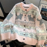 KYLETHOMASW  -  Kawaii Pink Knitted Cardigan Women Harajuku Cartoon Print Sweater Outerwears Korean Knitwears Winter Fashion Cute Jumpers