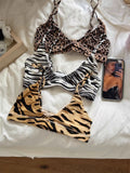 KYLETHOMASW  -  Tiger Striped Bra Set Woman Deep V-neck Adjusted-strap Seamless Bras+Low Waist Panties Casual High Elasticity Lingerie Sets New