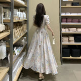 KYLETHOMASW  -  French Sweet Floral Dress High Waist Slimming Summer Vacation Long Dress