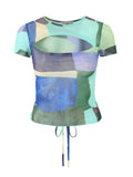 KYLETHOMASW  -  Floral Printed Mesh T-Shirts Tops Sheer Sexy Chic Hollow Out Backless Elastic Women Slim Ladies Y2k Cute Mesh Top Tshirts