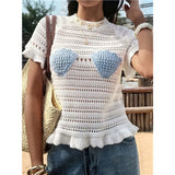 KYLETHOMASW  -  Women's Vacation Hollow Out Knit Shell Beach Top Boho Style Summer Cover Up Crochet Lace Blouse