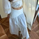 KYLETHOMASW  -  Summer White Lace Slit Skirt French Elegant Folds Long Skirt Balletcore Y2k High Waist Loose a-Line Skirt Mujer Faldas 514A