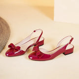 KYLETHOMASW  -  College Style Round Toe Butterfly Knot Decoration Flat Sandals Women Patent Leather Back Strap Muels Sandals Sandalias De Mujer