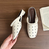 KYLETHOMASW  -  Hollow Women's Sandals Heels Slippers Beach Mules Shoes 2025 Summer Trend Chunky Leather Shoes Casual Flip Flops Mujer Slides