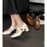 KYLETHOMASW  -  Plus Size New Low-Top Work Shoes Spring and Autumn Block Heel Solid Light Mouth Slip Tiptoe High Heel Shoes for Women